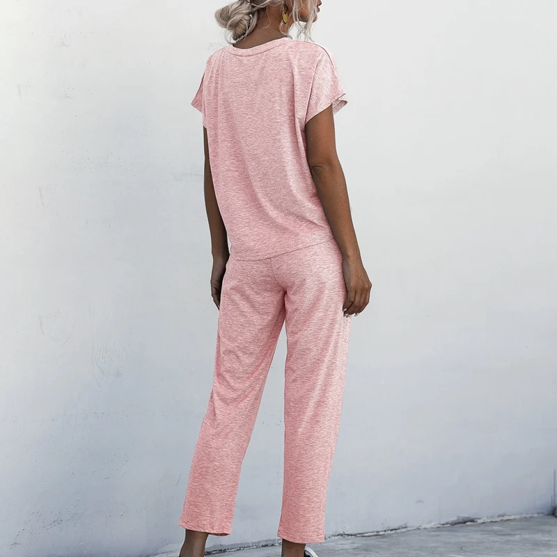 

Womens Two Piece Sets Casual Bodysuit O Neck Short Sleeve Jumpsuit Casual Suit