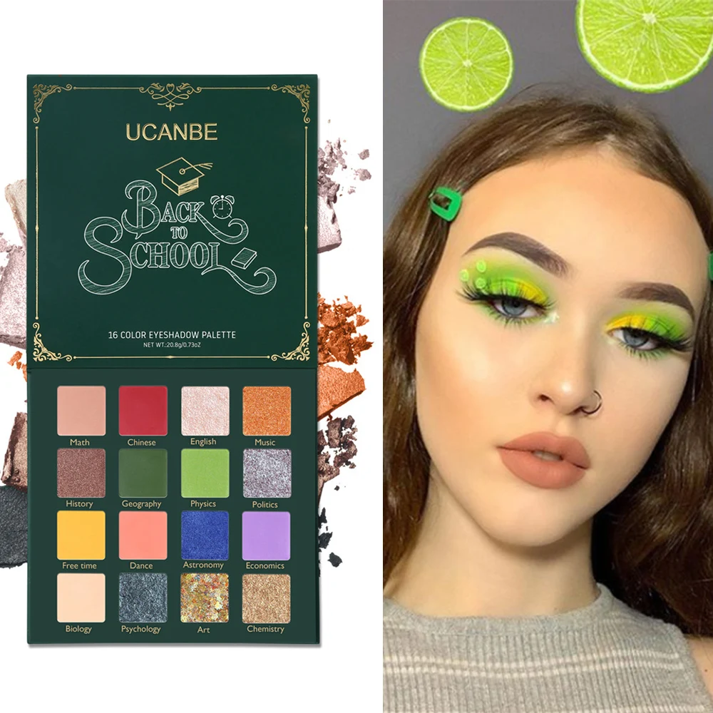 UCANBE BACK TO SCHOOL Subject тени для век Палитра неоновые зеленые глаза макияж 16 цветов