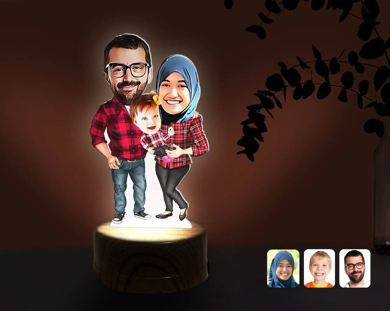 

Персонализированные вуаль Семья карикатура декоративные 3D брелок светодиодный подсветкой ночного Lambası-2