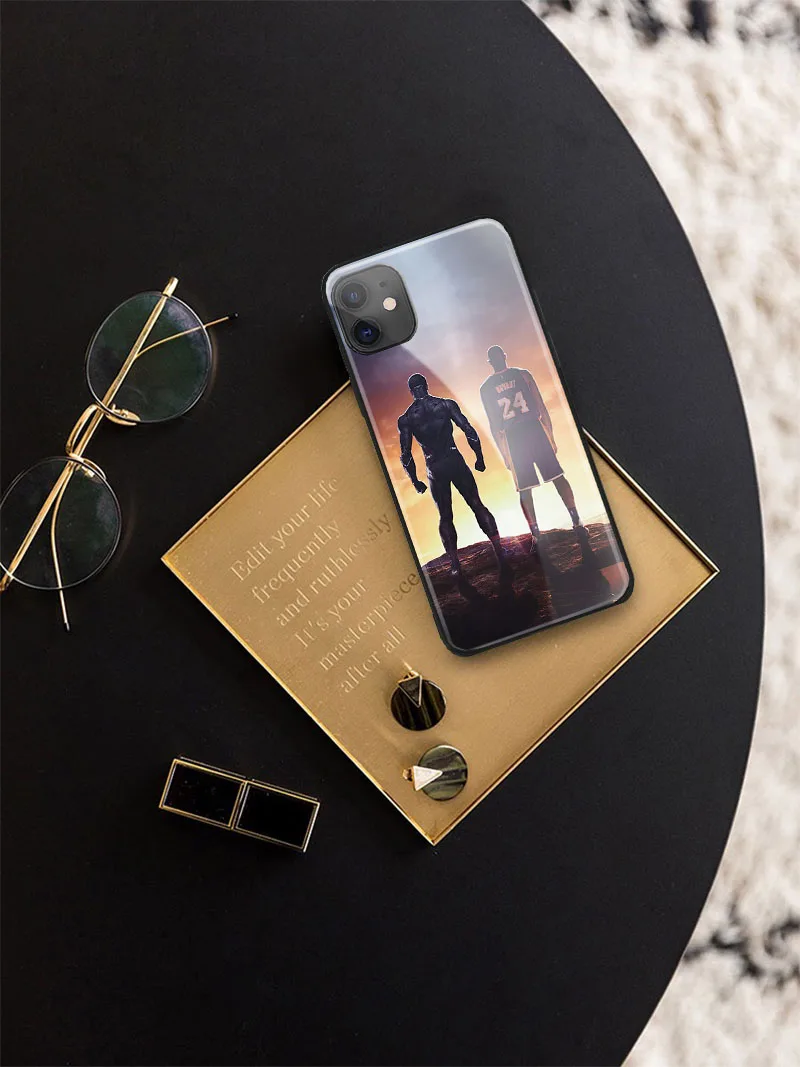

Black Panther and Kobe Bryant for iPhone 2020 SE 6 6s 7 8 plus x xr xs 11 Pro max tempered glass phone cases cover soft silicone