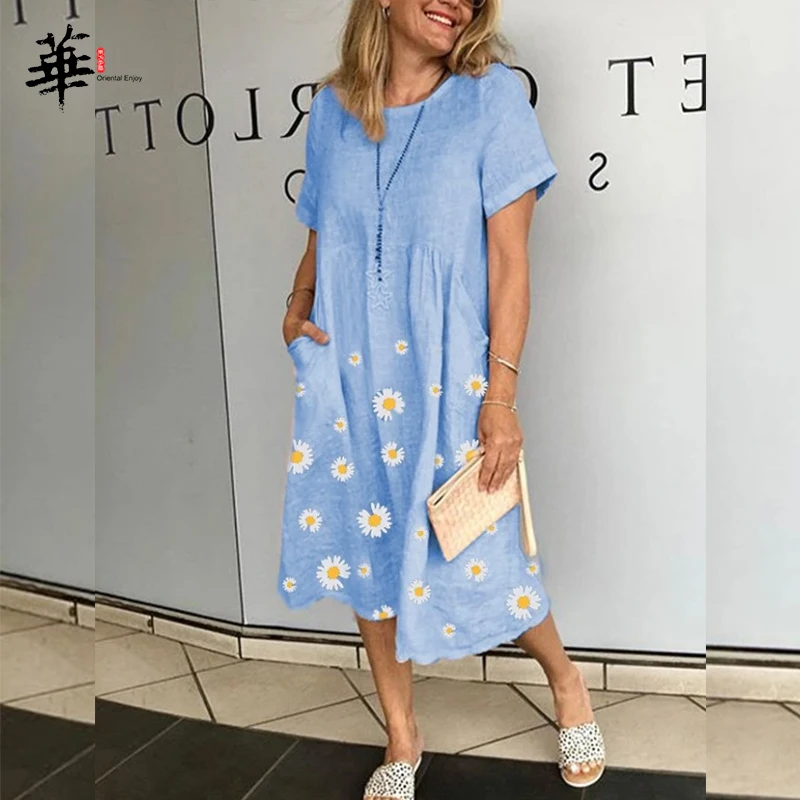 Женское винтажное платье с короткими рукавами и карманом синего цвета