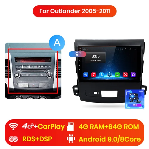 Junsun V1 2 дин магнитола андроид 8.1 навигатором For Mitsubishi Outlander xl 2007 2008 2011 Android 8.1 Штатное Головное устройство для Мицубиси Аутлендер 2 штатная магнитола автомобильная мультимедиа aвтомагнитола 40 - Цвет: 4G( 4GB 64GB)  A