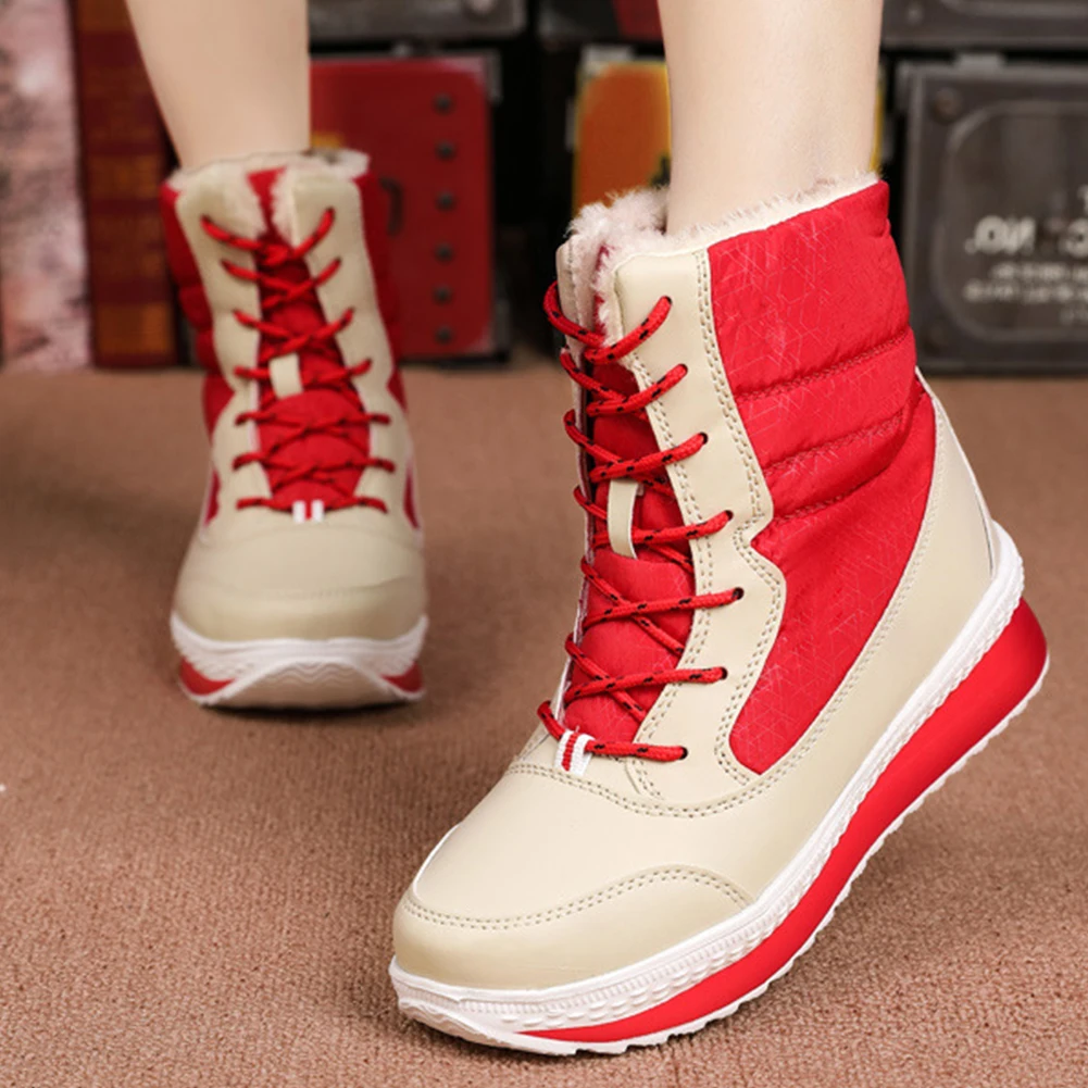 SARAIRIS Winter Waterproof Snow Boots Woman Add Fur Warm Ladies Shoes Woman Fashion Thick Heels Lace Up Boots Female Size 35-42