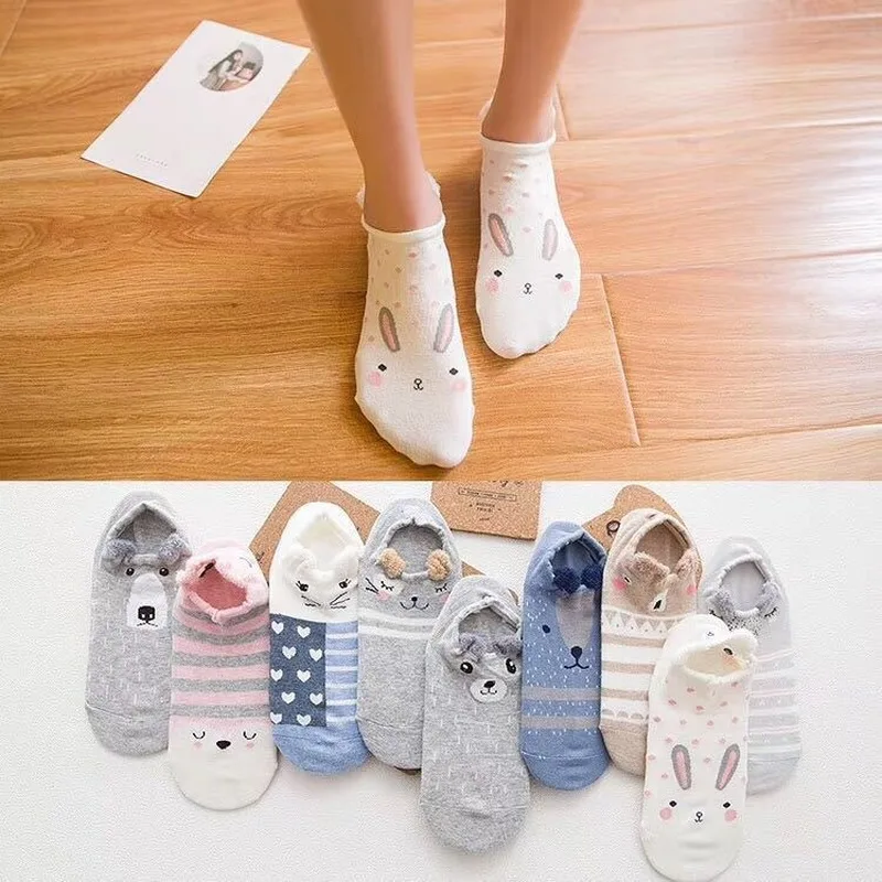 Kawaii/розовые носки в стиле Харадзюку С мультяшными животными женские хлопковые