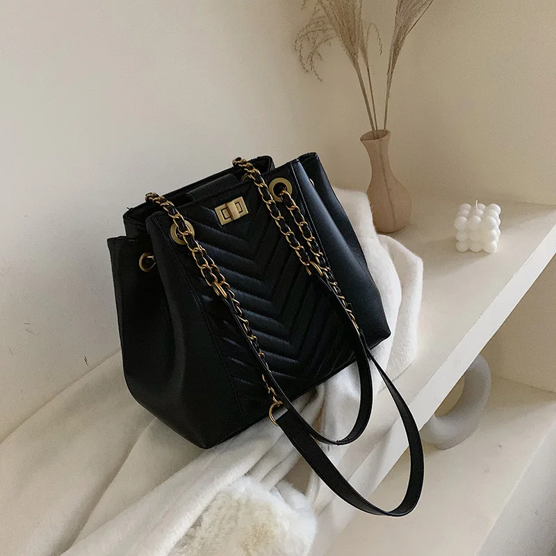 25 CM Black Элегантная женская большая сумка-тоут, новинка, Высококачественная кожаная женская дизайнерская сумка, вместительная сумка-мессенджер на плечо с цепочкой - Цвет: 25 CM Black
