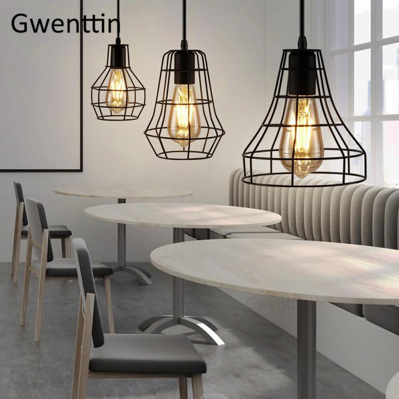 Винтажный подвесной светильник с черной железной клеткой современные