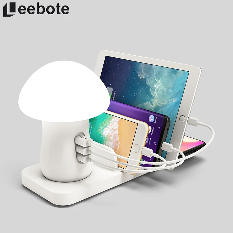 Mushroom LED Light Multi Port 40W USB Charging Station Dock QC 3.0 Quick Charge USB Wireless Charger for iPhone for Samsung