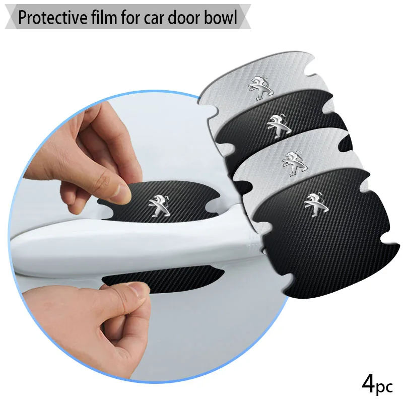 

4pcs Car Door Handle Carbon Fiber Stickers Automotive Goods Sticker for Peugeots Logo 206 308 307 208 3008 207 407 2008 508 807