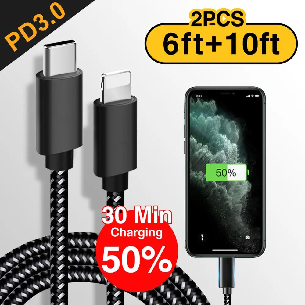 2 шт./упак. Быстрая зарядка PD Кабель 1 8 m 3M USB кабель с PD3.0 2.4A быстрого заряда 18 Вт Тип