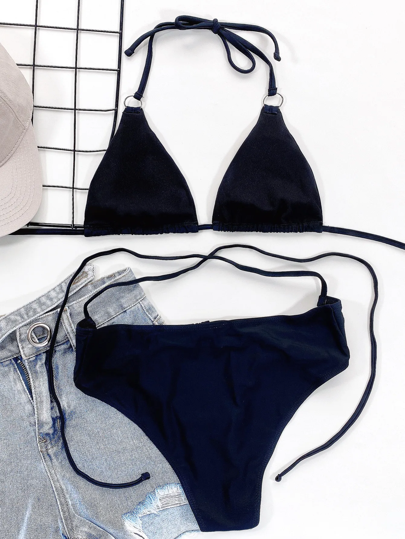 INGAGA 2021 Bikini Set High Waist Swimsuit Female Solid Ribbed Swimwear Women Biquini Bathing Suits Push Up Two-pieces Bikinis