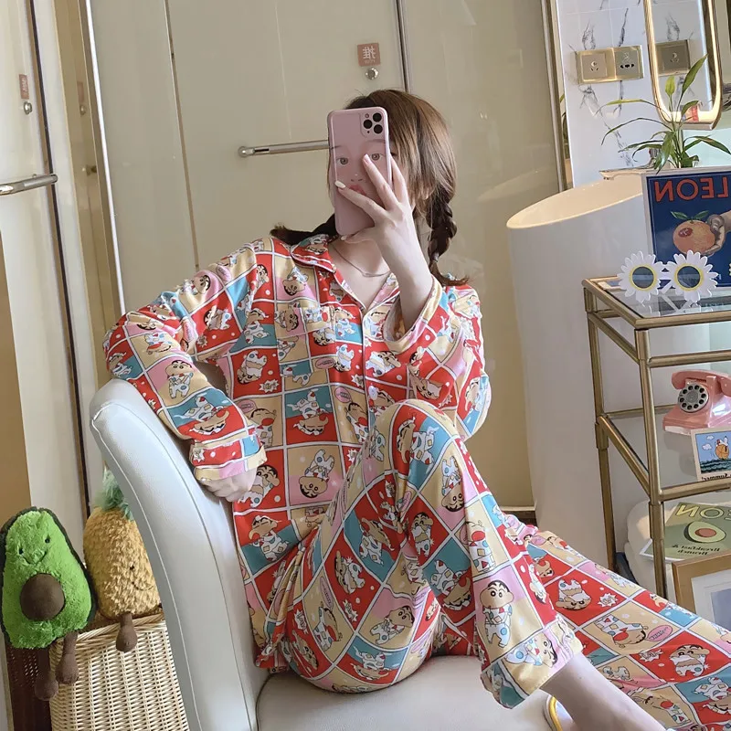 

2021 Spring And Summer Sailor Moon Cartoon Print Pajamas For Women Oversize Loose Long Sleeve Sweet Loungewear Women Sleepwear