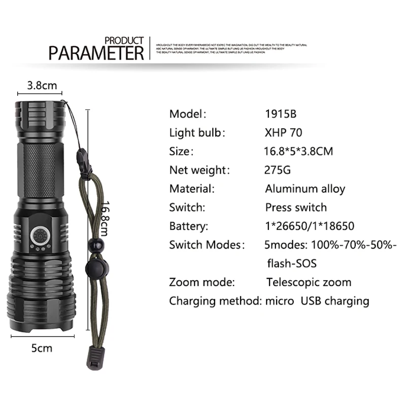 Ультраяркий светодиодный фонарик XHP70.2 аккумуляторный фонарь XHP50 с фокусировкой и