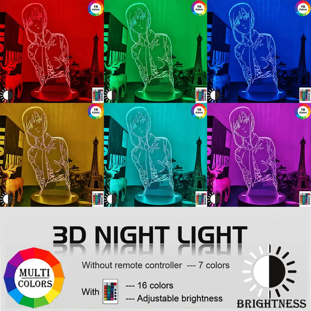 3d Led Night Lamp Anime Chainsaw Man Makima for Bedroom Decor Kids Birthday Gift Manga Light Bedside | Лампы и освещение