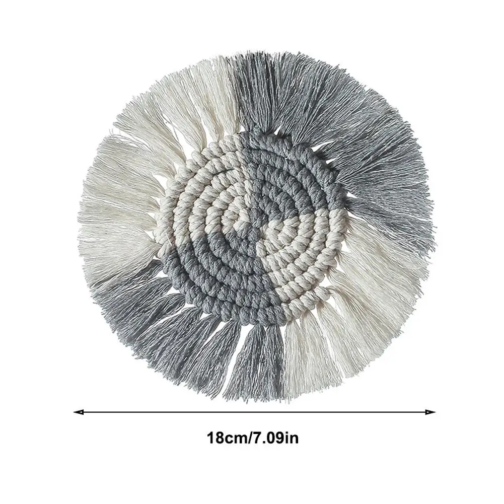 

Boho Tassel Coaster Nonslip Cotton Woven Heat Insulated Cup Pad Mat for Camping Kitchen Dinning Room Home Decor