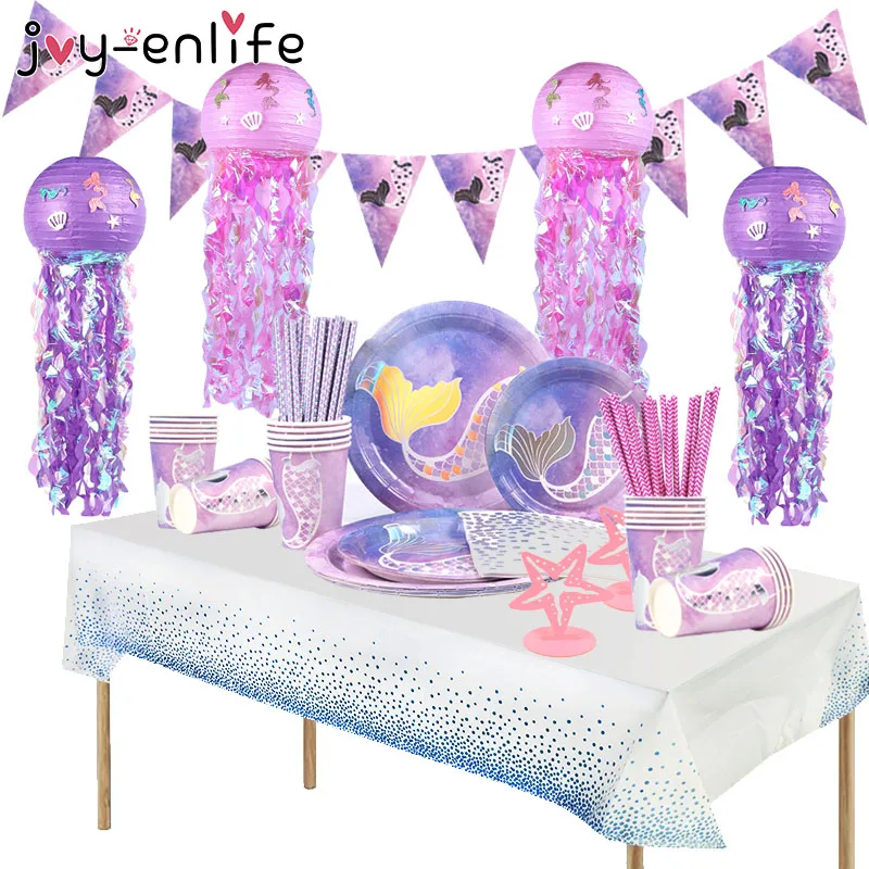 

Little Mermaid Party Disposable Tableware Set Paper Cups Plate Napkin Straw Baby Shower Kids Girl 1st Birthday Party Decorations