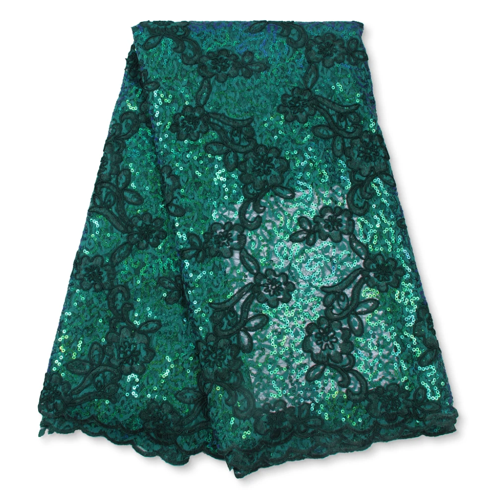 

Teal French 3D Sequins Lace Fabric 2021 High Quality Embroidery African Net Laces Nigerian Tulle Fabrics 5 Yards For Party 4365B