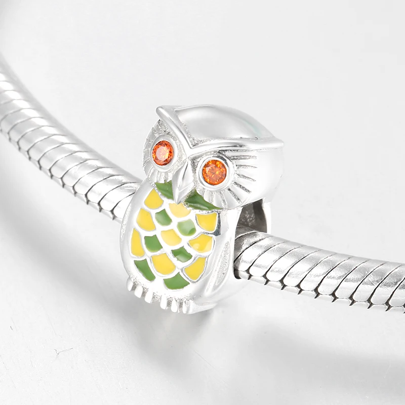 Аутентичные эмалированные бусины-шармы в виде змеиной серебристой желтой Совы