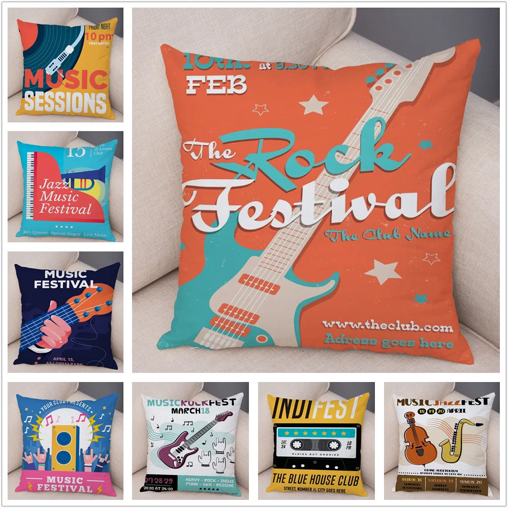 Чехол для подушки в стиле музыкального фестиваля яркая плюшевая наволочка