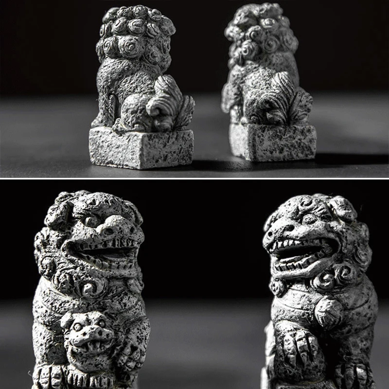 Новая мини статуя каменных львов в китайском стиле скульптуры из смолы ручная