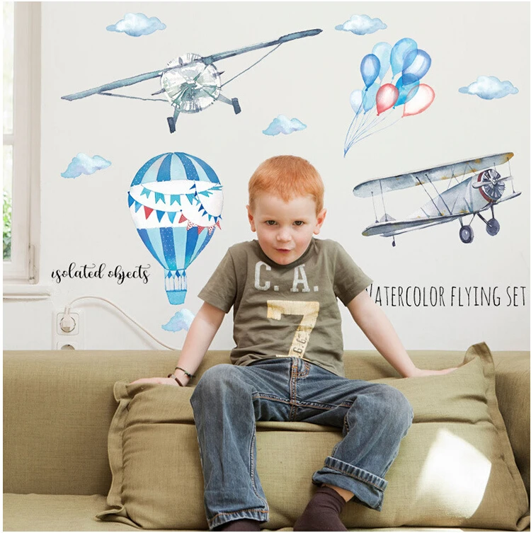 Креативные самолеты с акварелью и воздушными шарами настенные наклейки сделай