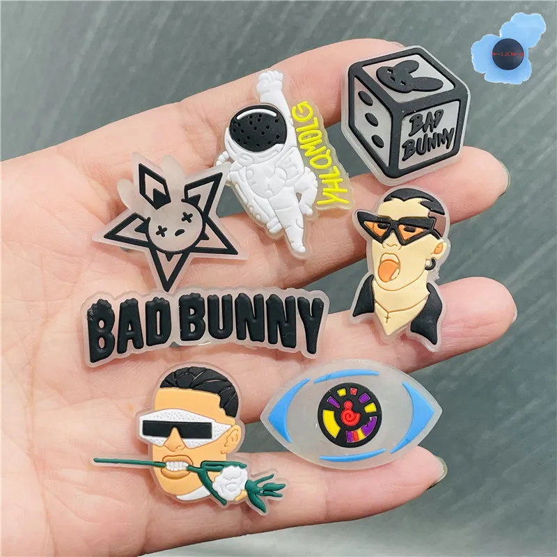 

1Pcs Luminous Bad Bunny Rabbit Game Eyes PVC Shoe Charms Noctilucent Star Glowing Shoe Accessories DIY Bands Croc Jibz Kid Gift