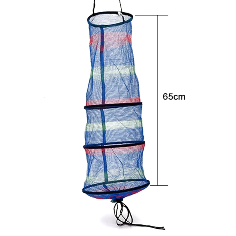 

Foldable 3 Layers Nylon Color Fishing Net Outdoor Hanging Fishing Cage Container Mini Fish Basket with Drawstring