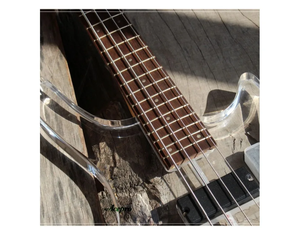 4-струнный светодиодный светильник Акриловая электрическая бас-гитара зеленый