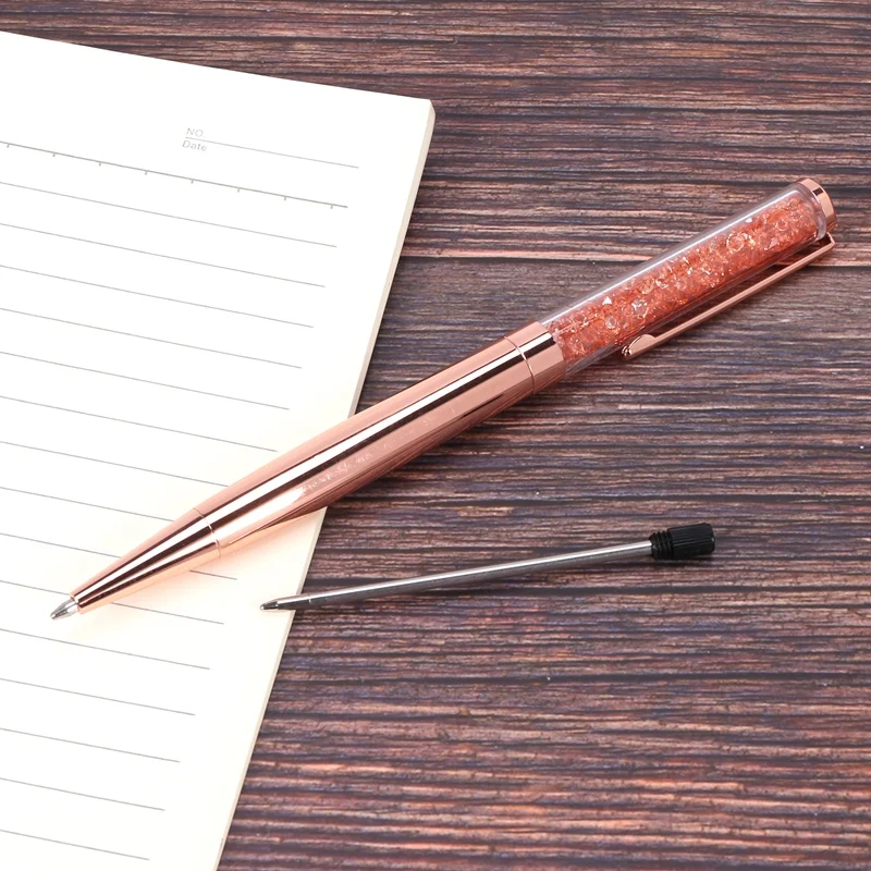 Ручка под розовое золото с украшениями в виде кристаллов шариковая черные