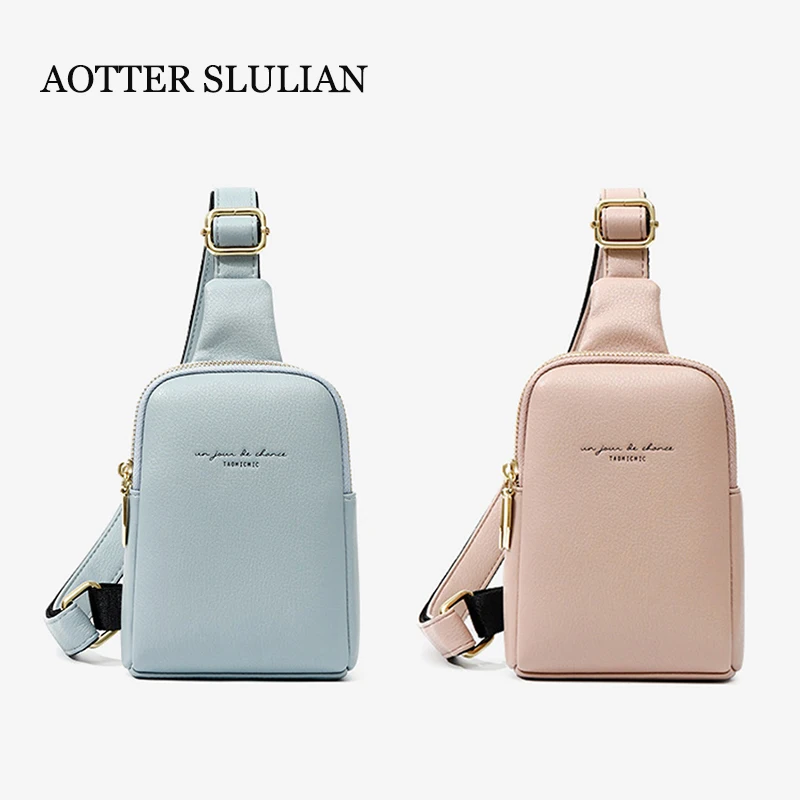 Women Leather Pink Chest Pack Bag Hip Hop Banana Belt Bag Small Waist Bag Female Shoulder Bag Blue Handbag Purse Straddle Pocket