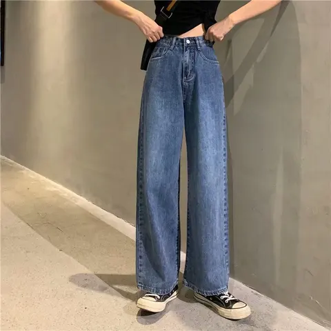 Feynzo Women Pant Woman Jeans High Waist Denim Pants Wide Leg Denim Clothing Blue Jeans Vintage Quality Fashion Straight Pants