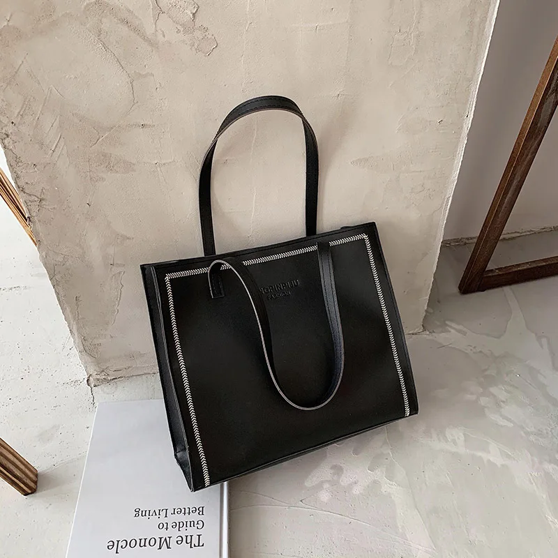 

Simple Solid Color Large Capacity Shoulder Bag Ladies 2021 Summer New Temperament Handbag Net Red Tote Bag PU Bucket Bag