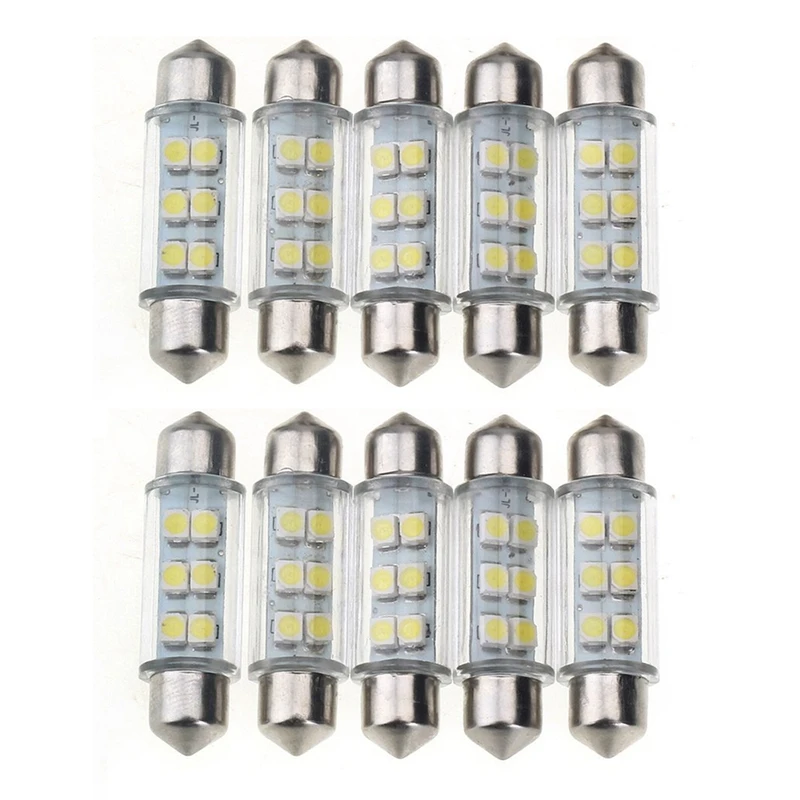 

10 Pcs Lamp Light Torpedo 6 SMD LED White Dc 12V For Car License Plate 39Mm