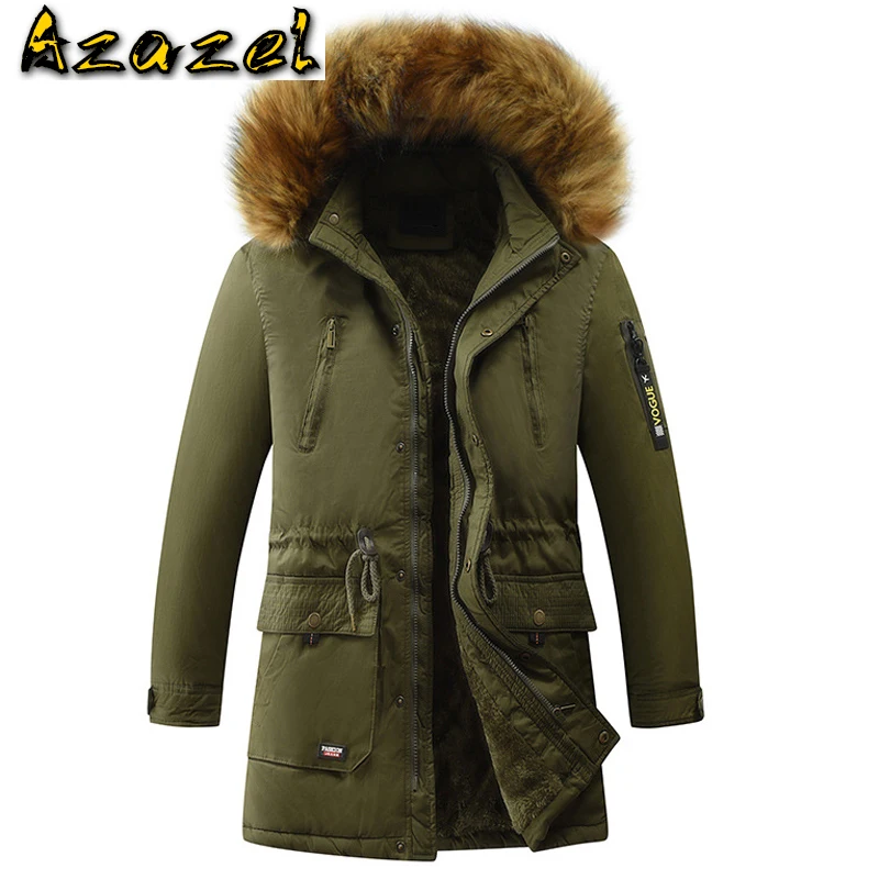 European Simple Mens Fur Hooded Parkas Coat For Men Outdoor Military Fur Collar Velvet Jacket For Men Autumn Winter Clothes 3XL