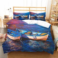 duvet cover set bedroom clothes 3d wooden boat in lake oil painting home textile with pillowcase bed linen king queen size