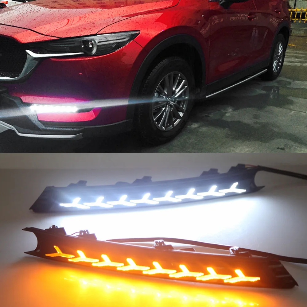 Car Flashing 1Pair For Mazda CX-5 CX5 2017 - 2020 Driving DRL Daytime Running Light fog lamp Relay LED yellow turn Daylight | Автомобили и