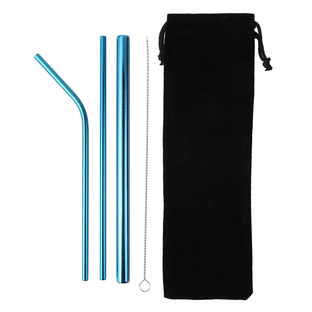 3Pcs-Blue Эко-дружественных соломинкой многоразовые Нержавеющая сталь металлическая соломинка Управление по санитарному надзору за качеством пищевых продуктов и медикаментов-одобренный Bpa с щеточка для чистки Портативный мешок 3/8/14 шт - Цвет: 3Pcs-Blue