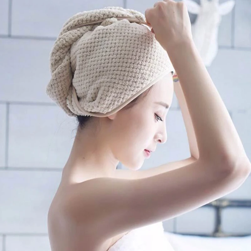 

Dry Hair Cap Microfiber Plush Bathing Quick Dry Hair Turban Wrap Towel Hat Long Hair Hair-drying Shower Caps Bathroom Supplies