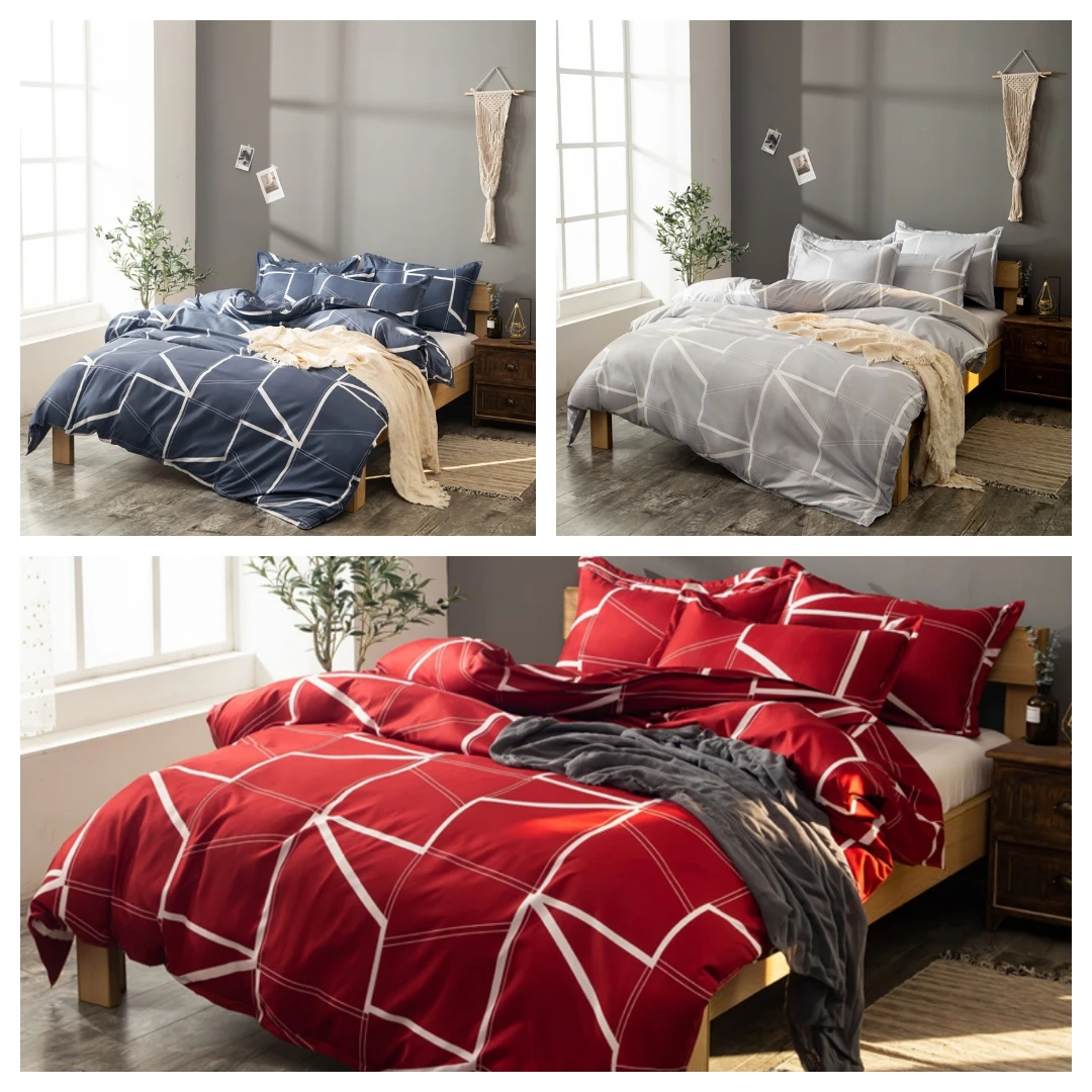 

2021 Hot Style 2 or 3pcs Geomety Printing Soft Duvet Cover Sets 1 Quilt Cover + 1/2 Pillowcases Single Twin Full Queen King