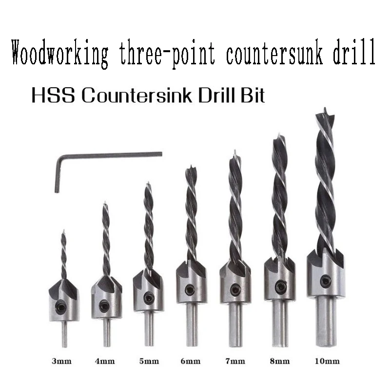 

Free Shipping 7/10pcs 3mm-10mm HSS 5 Flute Countersink Drill Bit Set Carpentry Reamer Woodworking Chamfer End Milling Hole Wood