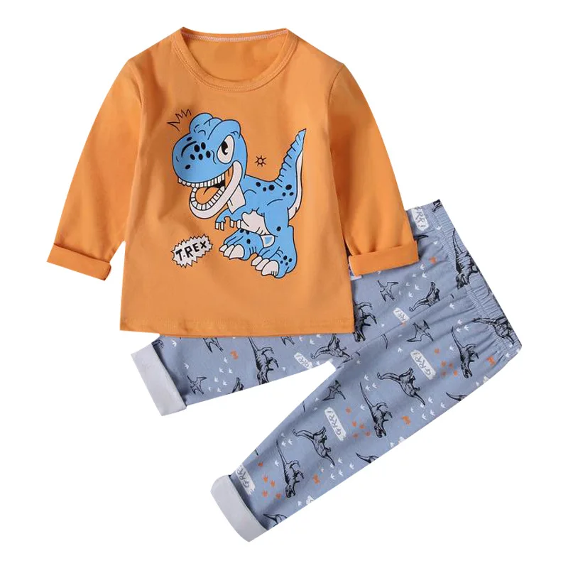 PJC151 orange dino. Детская Пижама для мальчиков, пижама, нарядное платье, осенний комплект «Русалочка» для маленьких девочек, одежда из хлопка, Haine Copii Пижама kinderen де, мультфильмов «Человек-паук», «Бэтмен» - Цвет: PJC151 orange dino.