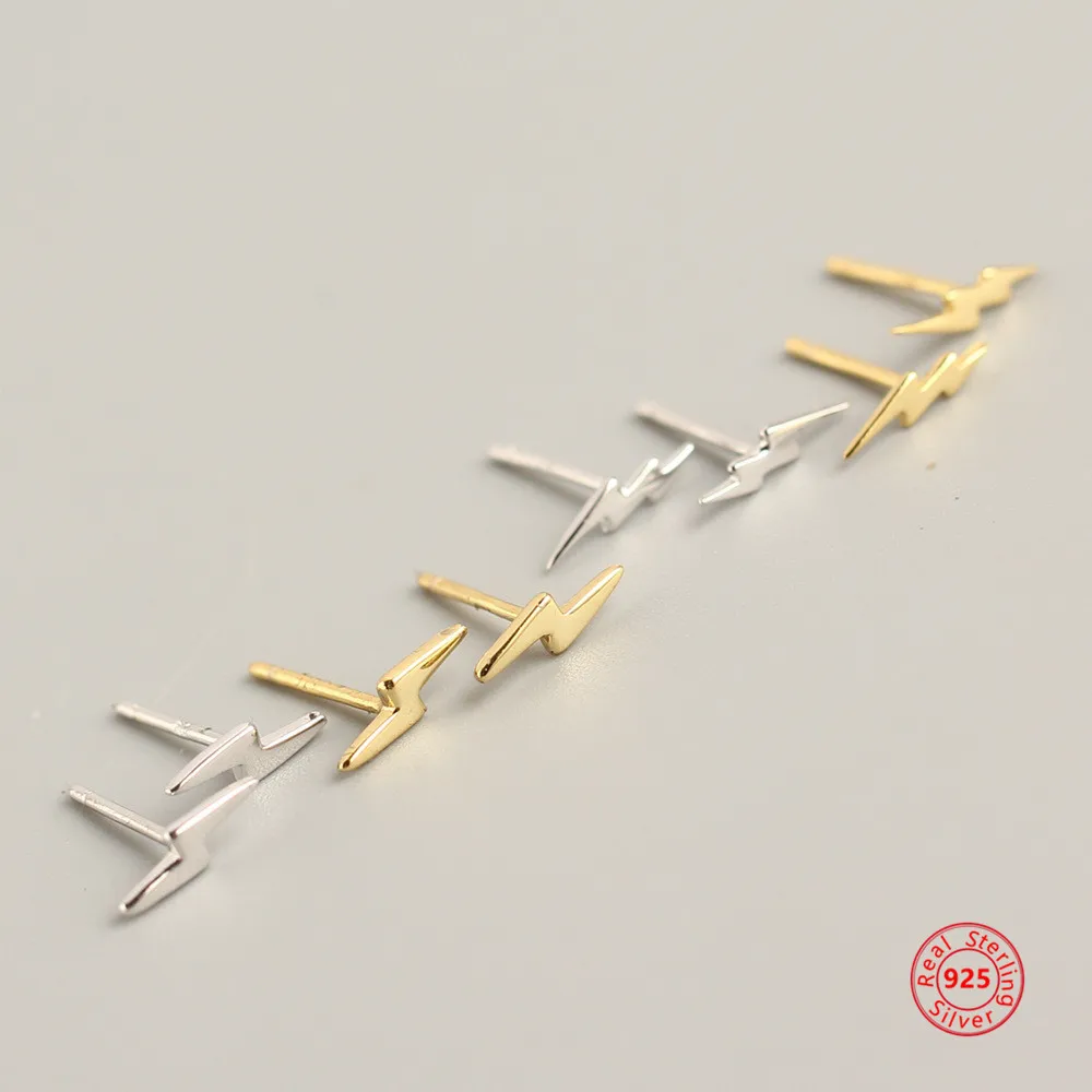 

JuneLeaf Genuine 100% 925 Sterling Silver Minimalist Mini Lightning Very Small Stud Earrings For Women Girls Personality Gift