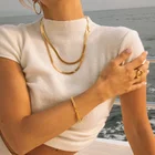 Минималистичное женское ожерелье Vnox из змеиной цепи, чокер из нержавеющей стали с плоскими звеньями в елочку, шикарный металлический винтажный праздничный ошейник