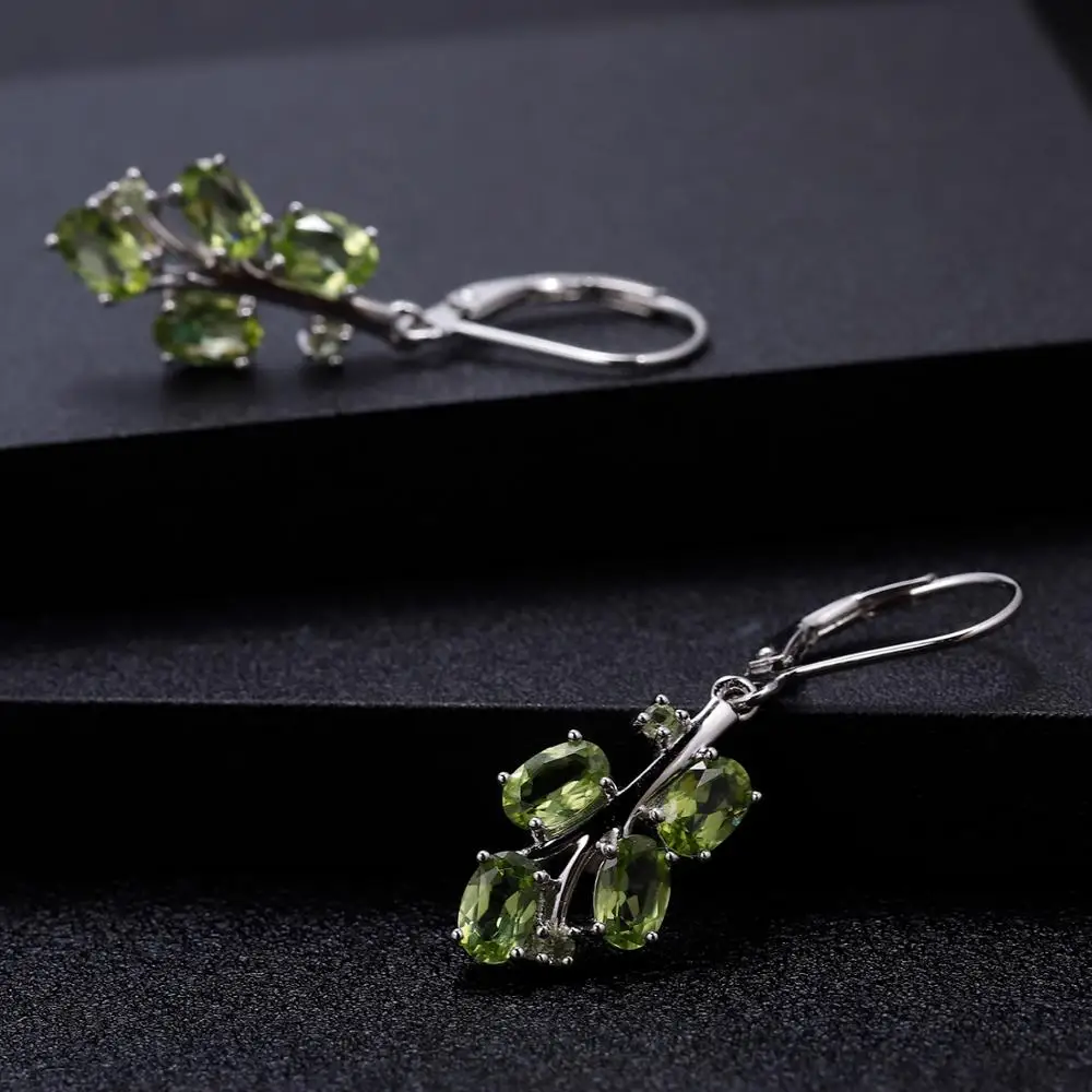 GEM'S BALLET 925 пробы, серебряные серьги в форме пальмы, 4.29Ct, натуральный Перидот, Серьги с драгоценными камнями для женщин, свадебные ювелирные изделия