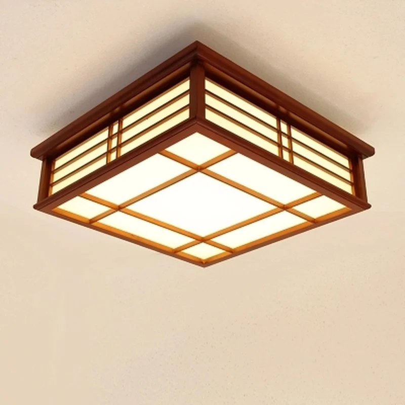 Modern LED Pendant Flush Mount Ceiling Fixtures Light Chinese Solid Wood Mahogany Finish Square Lamp Warm/White | Лампы и освещение