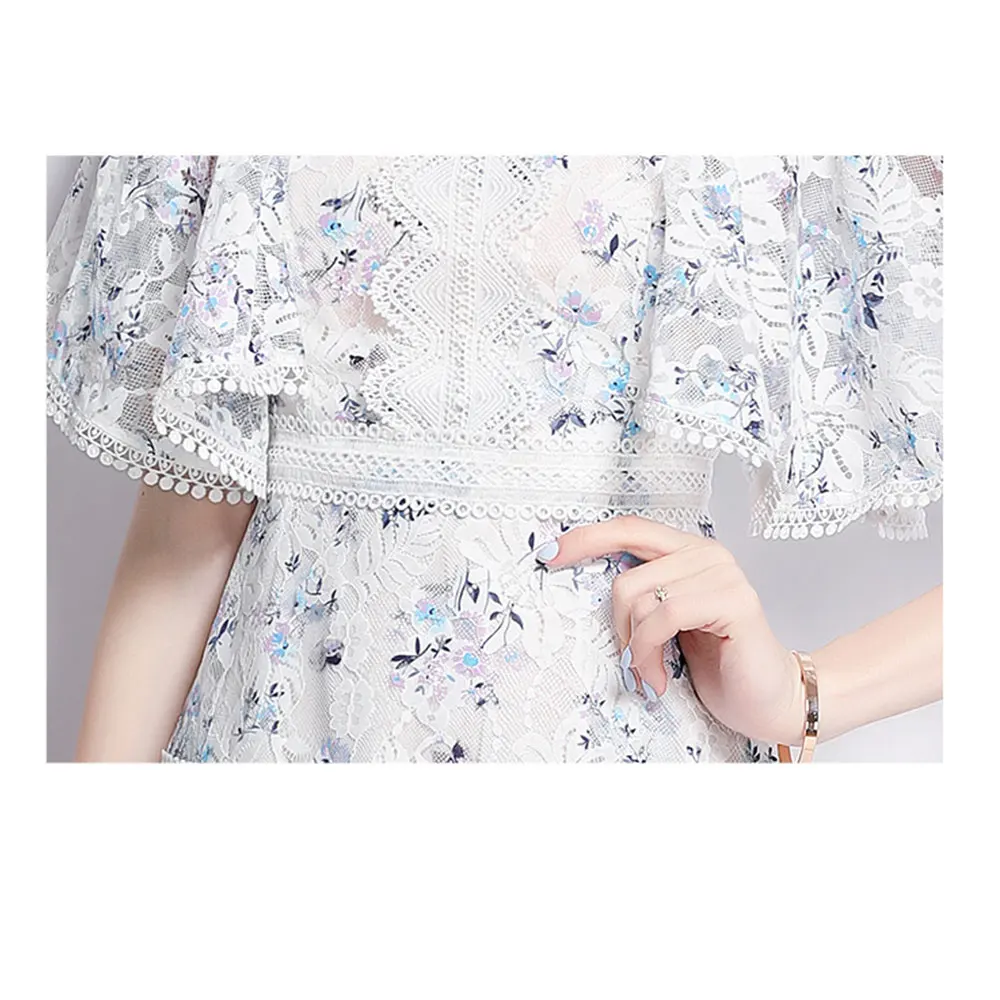 

Merchall Mesh Embroidery Midi Dress 2021 Summer Holiday V Neck Batwing Sleeve Party Evening Dresses Boho Beach Vestidos M66507