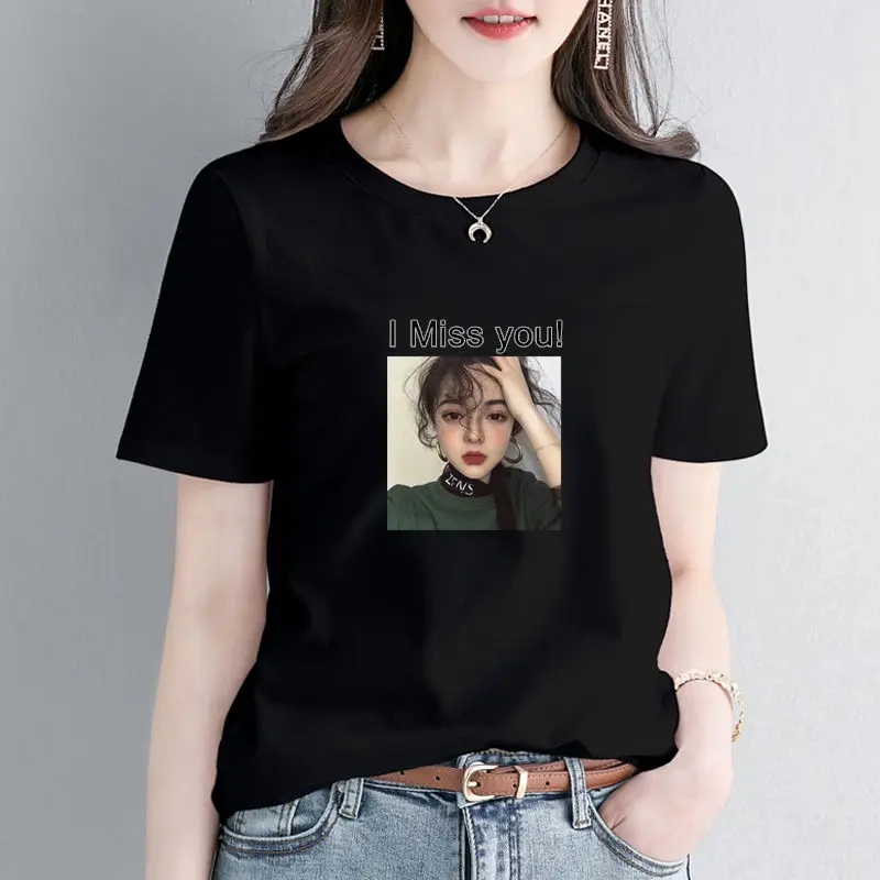 

95 Cotton Black T-Shirt women's short sleeve cotton loose 2021 new summer top white half sleeve V-neck T-shirt