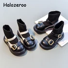 Осенние детские ботинки челси, детская брендовая обувь-носки, черные ботинки без шнуровки для маленьких девочек, модная кожаная обувь до щиколотки, мотоциклетные ботинки