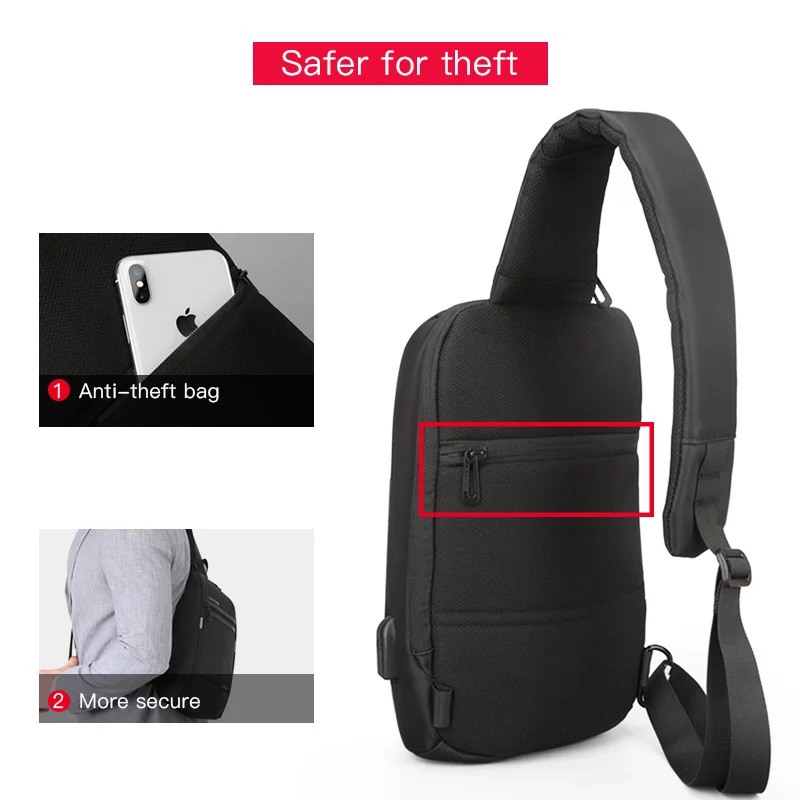 Kingsons Single Shoulder Bag for Men Messenger Male Chest Waterproof Small Crossbody 10 .1 inch Laptop w/ USB |