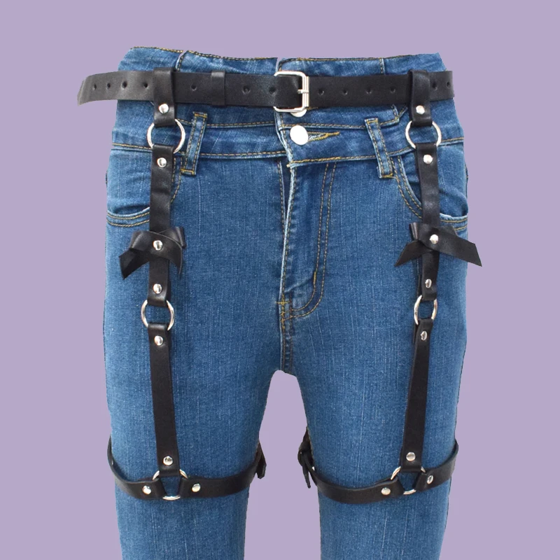 Punk Goth Women Belt Leather Harness Garter Sexy High Waist Body Bondage Suspenders Leg Harness Fashion femme ceinture
