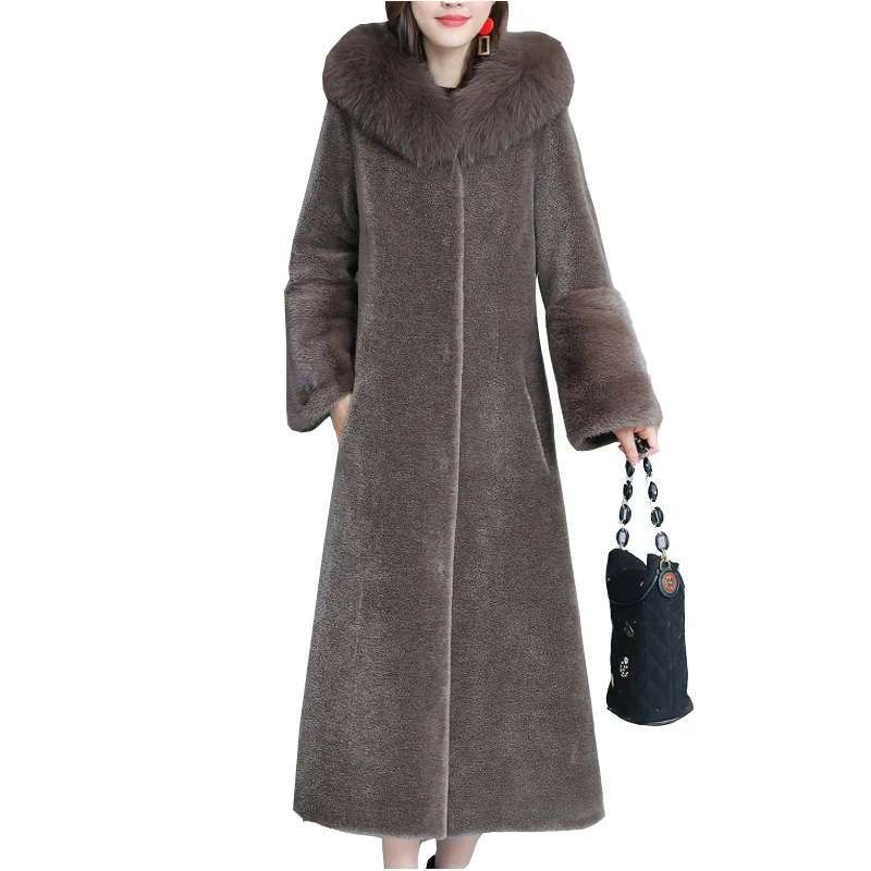

Парка с овечьей шерстью, Женское пальто с мехом лисы для мамы, все в одном, женская зимняя длинная куртка, женское теплое меховое пальто для ж...